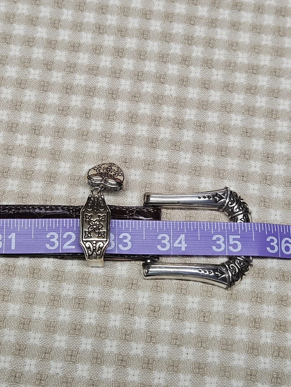 Brighton Dark Brown Croc Embossed Leather Heart Charm Silver Buckle Western Belt